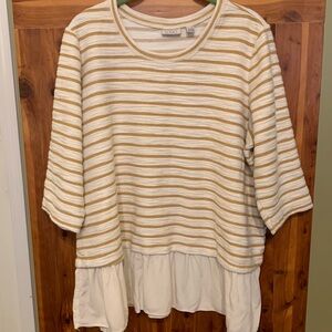 LOGO by Lori Goldstein Striped Boucle Top with Crinkle Gauze Hem